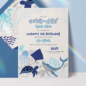 editable oneder the sea birthday invitation under the sea birthday invite one year old birthday invitation sea life birthday invite