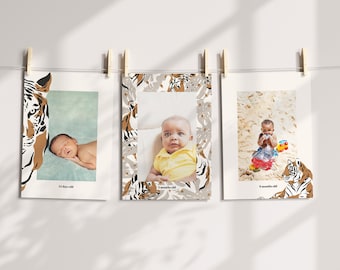 Little Tiger Birthday Photo Banner, Tiger Theme Birthday Invitation, Party Invite, Safari Animals Invitation Digital Download,Tiger Editable