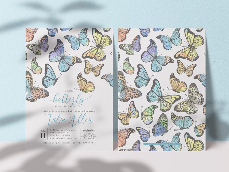 editable butterfly baby shower invitation, baby shower invitation girl butterfly, butterfly baby shower digital invitation, editable baby image 2