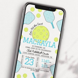 Editable Textable Pickleball Birthday Invitation Pickle Ball Theme Birthday Phone Invitation Pickleball Invite Digital Download