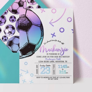 bearbeitbare Fußball-Einladung für Mädchen, Fußball-Geburtstagseinladung, Fußball-Geburtstagseinladung, Fußball-Digital-Download-Einladung, Spielzeit