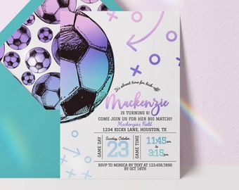 editable soccer invitation for girl, soccer birthday invitation, soccer birthday invite, soccer digital download invitation, game time