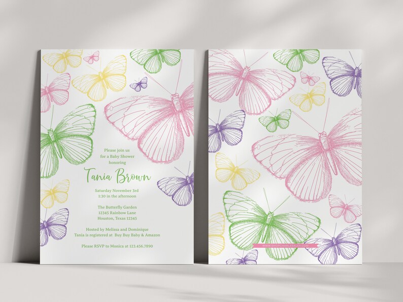 printable butterfly party invitation, butterfly birthday invitation, butterfly invitation, birthday invitation, baby shower image 2