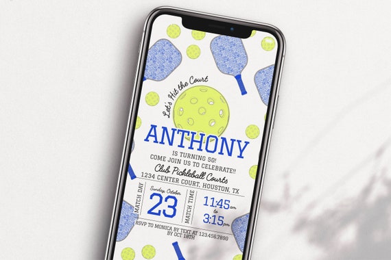 Editable Textable Pickleball Birthday Invitation Pickle Ball Theme Birthday Phone Invitation Pickleball Invite Digital Download