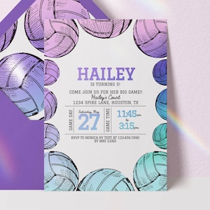 invitation de volley-ball modifiable, invitation d'anniversaire de volley-ball de fille, invitation d'anniversaire de volley-ball, invitation de téléchargement numérique de volley-ball