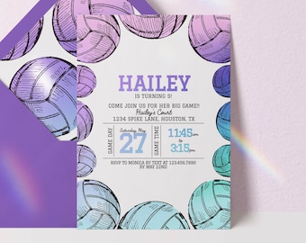 editable volleyball invitation, girl volleyball birthday invitation, volleyball birthday invite, volleyball digital download invitation