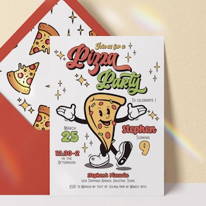 Retro Pizza Party Invite Pizza Party Invitation Pizza Making Editable Invitation for Pizza Party Invite Edit Yourself Trendy Invitation