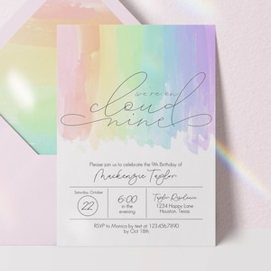 9th birthday invitation cloud nine girl birthday invite 9th birthday invitation girl nine birthday invite 9th birthday invite