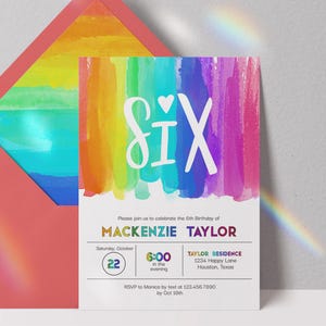 Editable 6th Birthday Invitation Sixth Girl Birthday Invite 6th Birthday Invitation Girl Six Birthday Invite 6th Birthday Invite Colorful