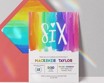Editable 6th Birthday Invitation Sixth Girl Birthday Invite 6th Birthday Invitation Girl Six Birthday Invite 6th Birthday Invite Colorful