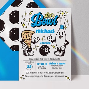 bowling party invitation, bowling birthday invitation, bowling birthday party invitation, bowling invitation, bowling party digital download