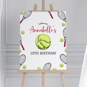 editable tennis welcome sign, tennis birthday sign, tennis birthday party, tennis digital download sign, tennis sign, game time sign image 1