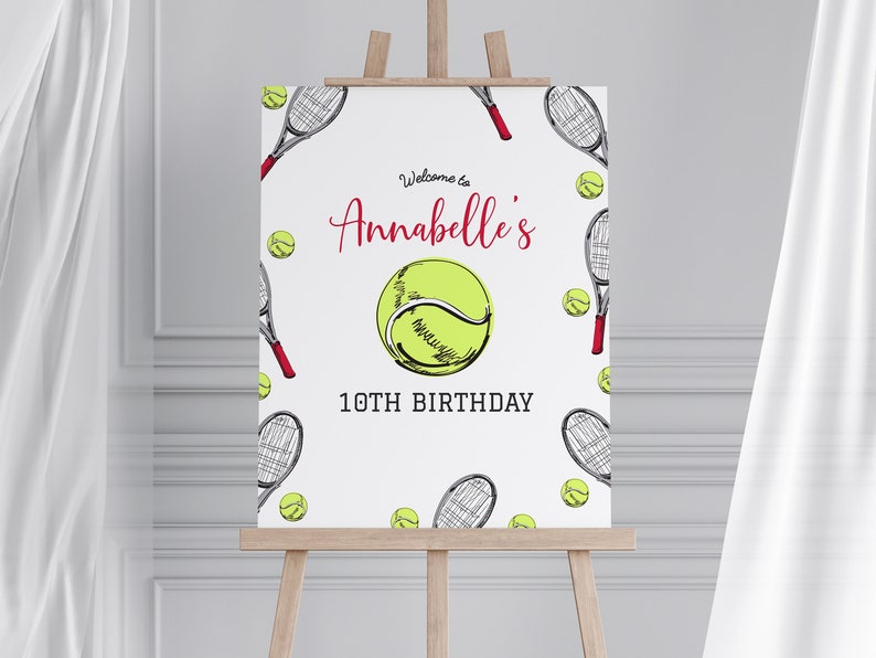 editable tennis welcome sign, tennis birthday sign, tennis birthday party, tennis digital download sign, tennis sign, game time sign image 1
