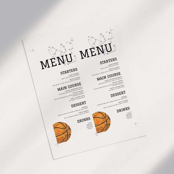 editable basketball menu, basketball birthday dinner menu, basketball banquet menu, basketball digital download menu