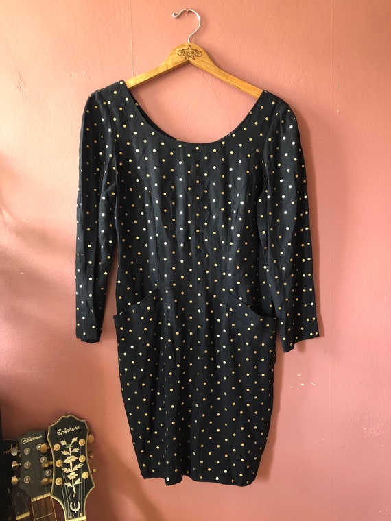 black gold polka dot dress