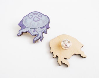 Moon Jellyfish wooden pin badge