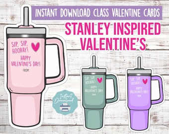 INSTANT DOWNLOAD Stanley Inspired Valentine, Kids Valentine, Kids Valentine, School Valentine, Class Valentine Card, Non Candy Valentine