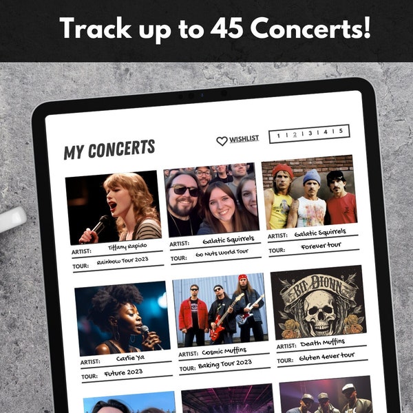 Digital Concert Journal - Digital Music Journal | Concert Tracker | Concert Review | Template for iPad Goodnotes