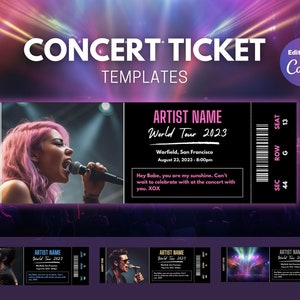 Bearbeitbares Konzertticket für Canva Template Printable Event Ticket Custom Rock Konzert Einladung, Digital Download Ticket