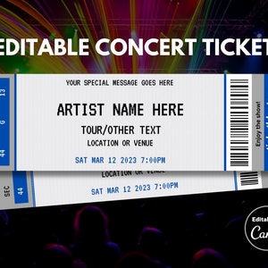 Bearbeitbares Konzertticket Canva Vorlage Druckbare Event Ticket Benutzerdefinierte Konzerteinladung, Überraschungskonzert Digital Download Geschenk