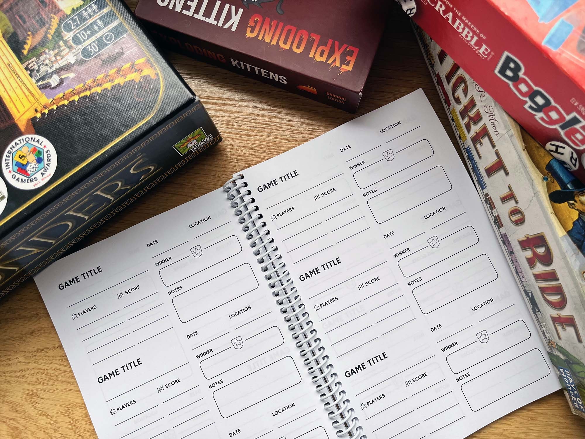 Game Night Board Game Journal Spiral Bound Board Game Record Book Game