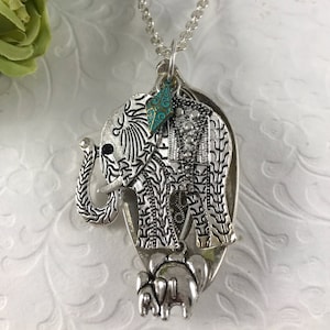 Repurposed Silverware Elephant Pendant: Good Luck Charm Necklace