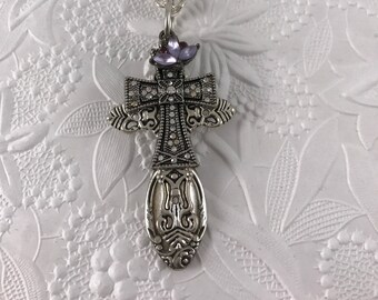 Confirmation gift Spoon jewelry Faith jewelry Cross pendant Crystal cross Religious pendant Gift for her Gift under 50 Gift for faithful