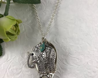 Elephant lovers gift Gift for animal lover Silver spoon jewelry Elephant pendant Good luck charm Gift for her Repurposed silverware Family