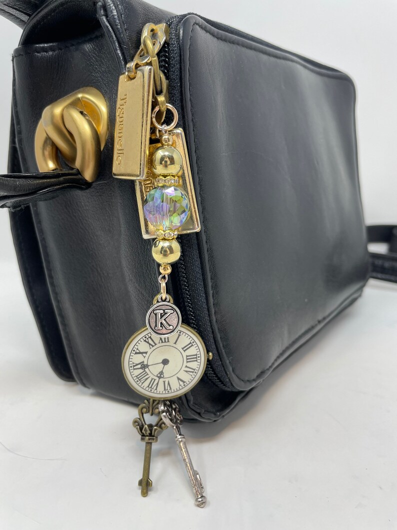 Personalized hostess gift Teacher gift Gift for her under 25 Purse charm Bag charm Backpack charm Bohemian gift for friend Key and clock image 5