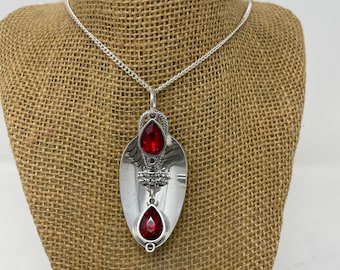 Red Mothers Day Gift for Mom Girlfriend gift for her Silverware Jewelry Spoon jewelry Red stone Pendant Necklace Silver Spoon Gift under 50