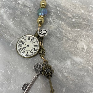 Personalized hostess gift Teacher gift Gift for her under 25 Purse charm Bag charm Backpack charm Bohemian gift for friend Key and clock image 4