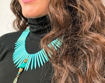 Turquoise blue bib necklace Teal blue jewelry Bohemian gift for her Boho chic Hostess gift Turquoise Christmas gift Romantic gift