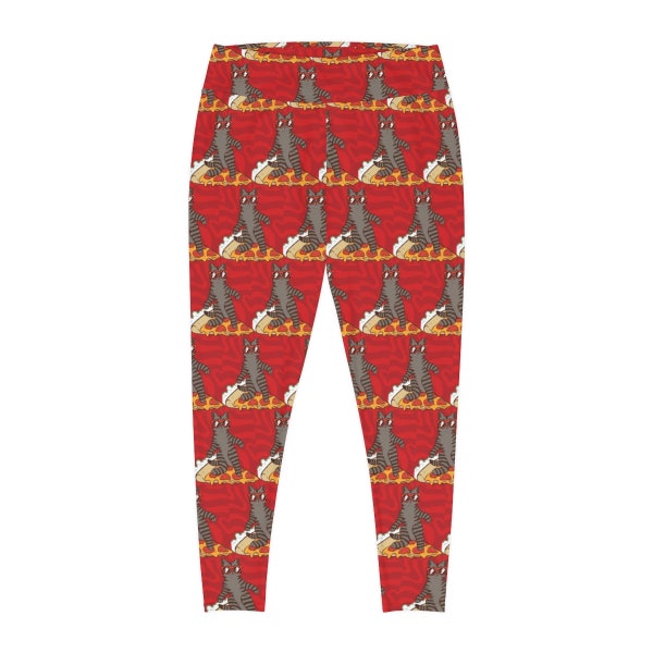 Surfing Cat on Pizza Slice Fun, Whimsical Leggings Yoga Pants Extended Sizing