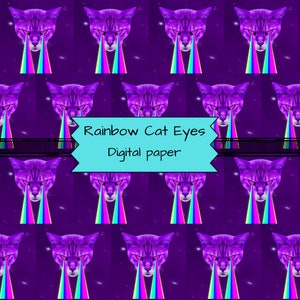 Rainbow Cat Eyes Digital Seamless Paper Pattern