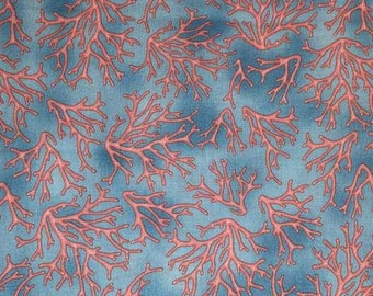 Nautical Fabric Pink Coral Blue Fabric Beach Ocean Life Nautical Fabric Dan Morris A Shore Thing Apparel Quilting Cotton Fabric