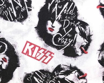 Fabric Kiss Band Music Fabric Rock and Roll Fabric Gene Simmons Fabric Kiss Rock Music White Apparel Quilting Cotton Fabric