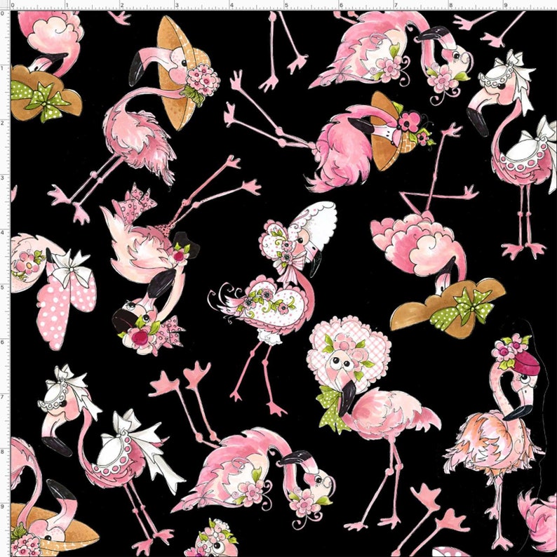 Fabric Pink Flamingo Fabric Fancy Dressed Flamingos Bird Etsy