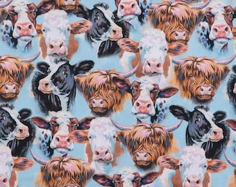 Fabric Cow Fabric Dairy Farm Fabric Herd of Cows Fabric Cow Selfie Portrait Animal Country Farm Life  Quilting Cotton Fabric