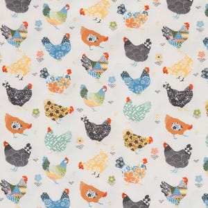 Country Chicken Fabric – Rooster Hen Chicks on Cream, Farm Cotton for Quilting, Apparel, Crafts by the Yard or Fat Quarter  w6/8