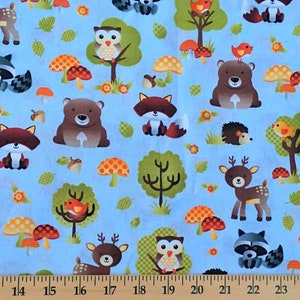 Fox Fabric Baby Woodland Wildlife Forest Animal Fabric Owl & Hedgehog Quilting Apparel Fabric t3/25