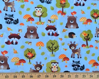 Fox Fabric Baby Woodland Wildlife Forest Animal Fabric Owl & Hedgehog Quilting Apparel Fabric t3/25