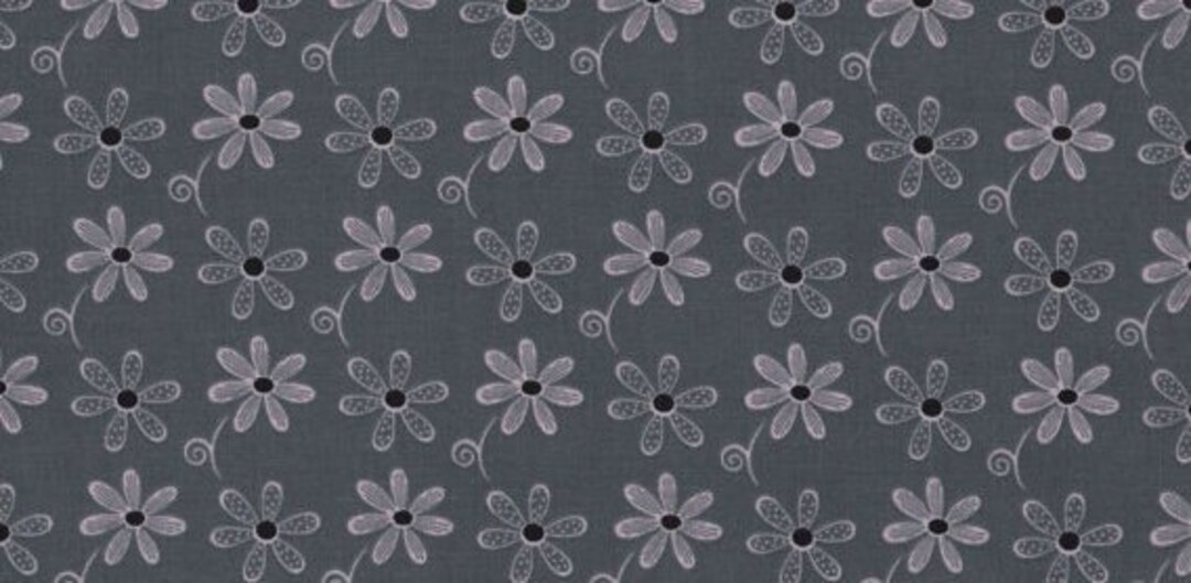 Pink & Gray Floral Fabric by the Yard / Half Yard Daisy Flowers Gray