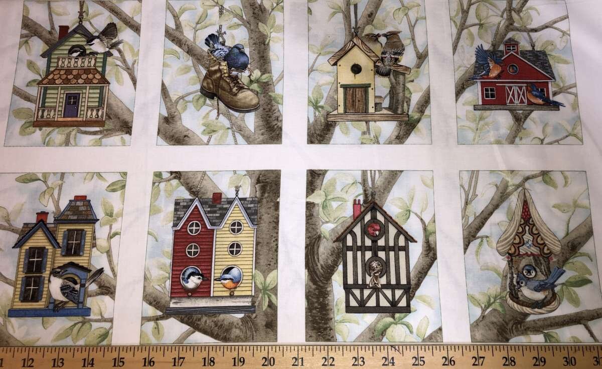 Fabric Bird House Fabric Panel Birds Nature Wildlife Fabric Etsy
