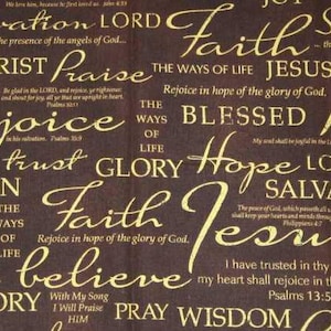 Christian Prayer Faith Fabric Jesus Brown & Gold Biblical Religious Bible Church Apparel Quilting Cotton Fabric