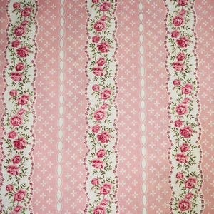 Soft Pink Floral Rose Stripe Fabric – Shabby Chic Roses on Striped Cotton Romantic Vintage Floral Quilting & Apparel by the Yard / Half Yard