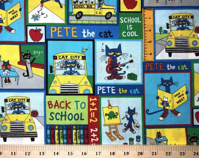Pete the Cat Fabric Back to School Bus Crayons Math Art Green Etsy Canada
