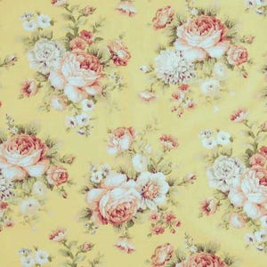 Shabby Chic Cottage Rose Fabric Floral Large Pink Rose Fabric Yellow Peony Flowers Floral Bouquet Apparel Quilting Cotton Fabric