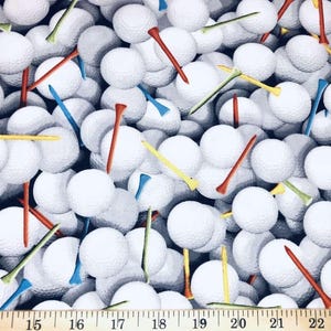 Golf Stoff - Golfbälle, Tees, Clubs Sportdruck | Baumwoll-Quiltstoff für Golfer, Kleidung, Kunsthandwerk, Geschenke Schüttgut oder halber Hof