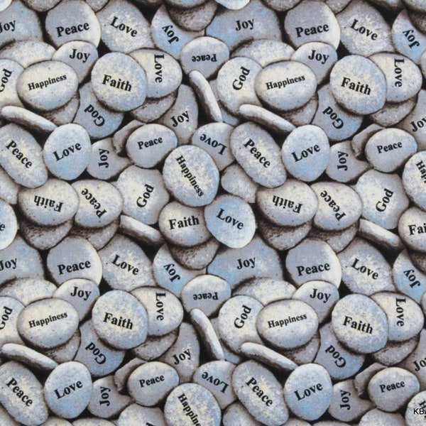 Fabric Inspirational Peace Pebbles Fabric Religious Christian Stones of Faith Love Peace Happiness Joy Church Sunday School Fabric t2/9