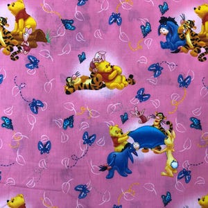 Winnie the Pooh Pink Fabric – Disney Nursery Cotton with Butterflies - Girl Baby Quilt Fabric by the Yard